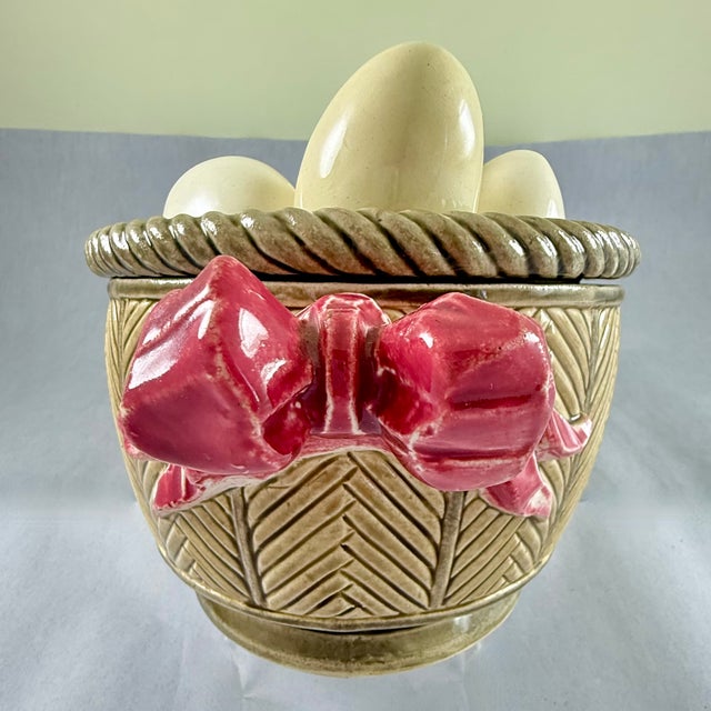 French Majolica Choisy Le Roi Egg Basket & Bows Lidded Tureen For Sale - Image 9 of 18
