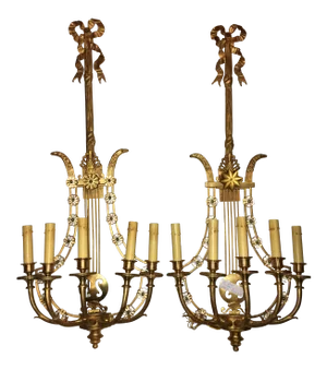 Louis XVI Style Harp Back Bronze Wall Sconces - A Pair