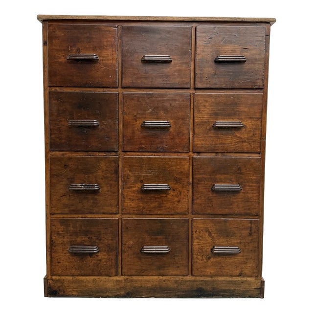 Antique 12-Drawer Pine Workshop Cabinet, 1900s For Sale