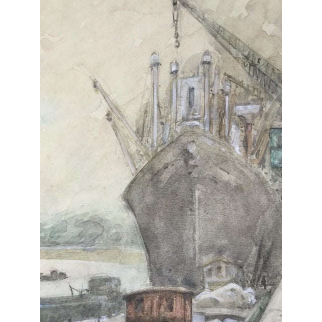 Modern Guy Marc, Rouen Harbour, 1974, Watercolour on Cardboard For Sale - Image 3 of 6