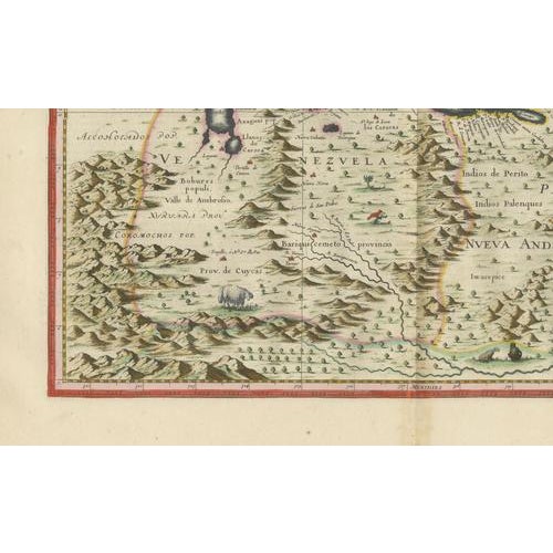 Paper Venezuela Map with Caribbean & Nueva Andalusia from Blaeu, 1642 For Sale - Image 7 of 12