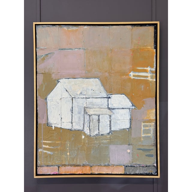 “House #4,” an acrylic and collage painting on canvas by Richmond artist Claiborne Riley. The composition layers muted...