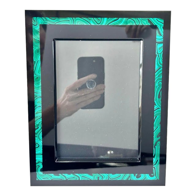 This vintage malachite inlay picture frame adds rich green color, dramatic movement, and refined Hollywood Regency style...