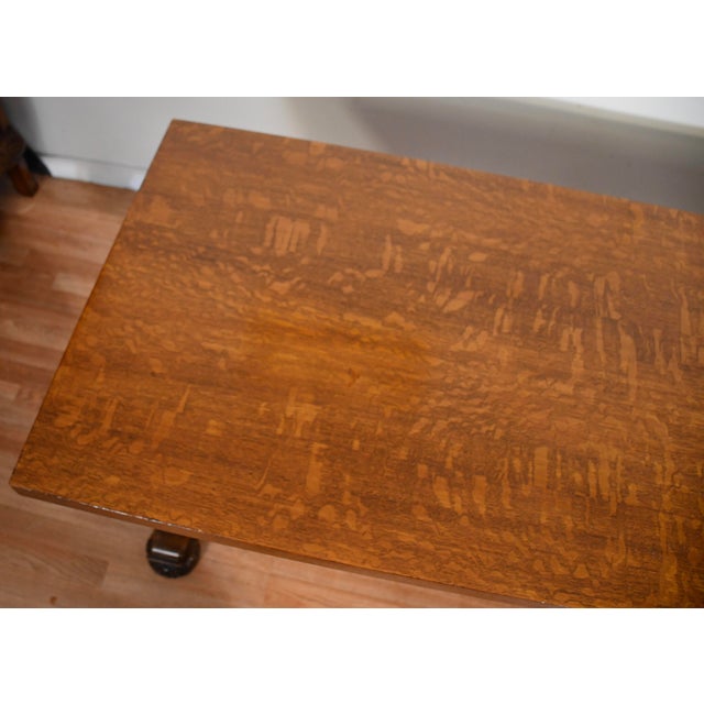 1900s Antique Tiger Oak Jacobean Style Console Table, Library Table, Desk For Sale - Image 13 of 13