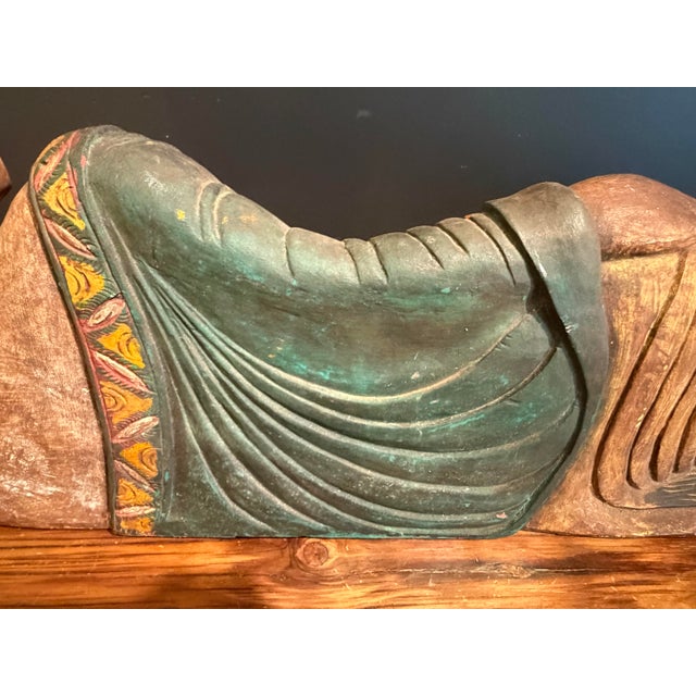 Hand Carved Wooden Vintage Reclining Buddha For Sale - Image 4 of 10