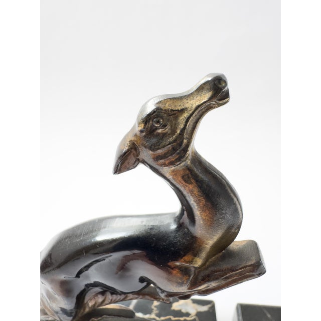 Pair of French Art Deco Leaping Antelope Bookends, Signed Tedd, C. 1930 For Sale - Image 4 of 18