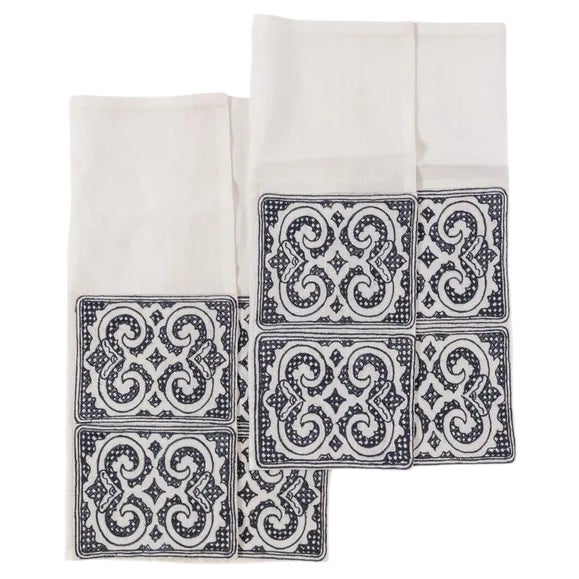 Ainu Collection Hand Embroidered Linen Napkins by Soshiro, 2020, Set of 2 For Sale