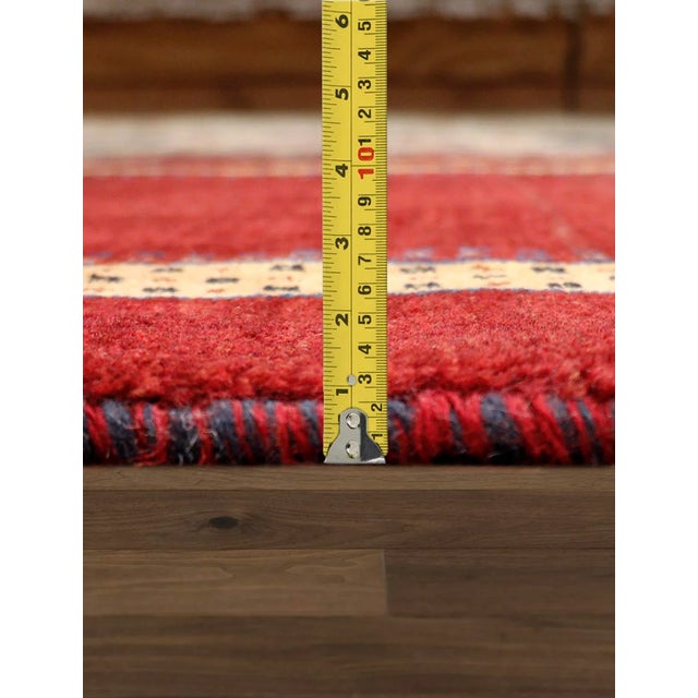 Pasargad Home Gabbeh Hand-Knotted Wool Burgundy Runner- 2' 9'' X 7'11'' For Sale - Image 4 of 4