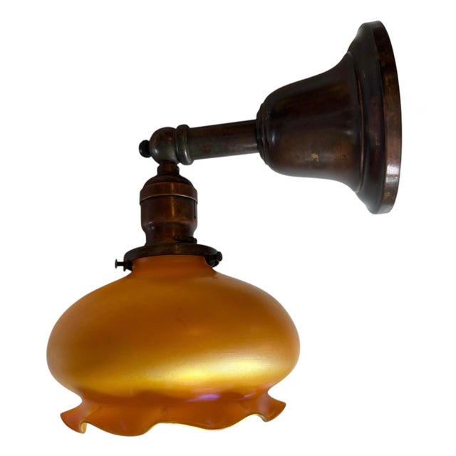 American Early 20th Century Signed Quezal Hand Blown Art Glass Wall Sconces - a Pair For Sale - Image 3 of 8