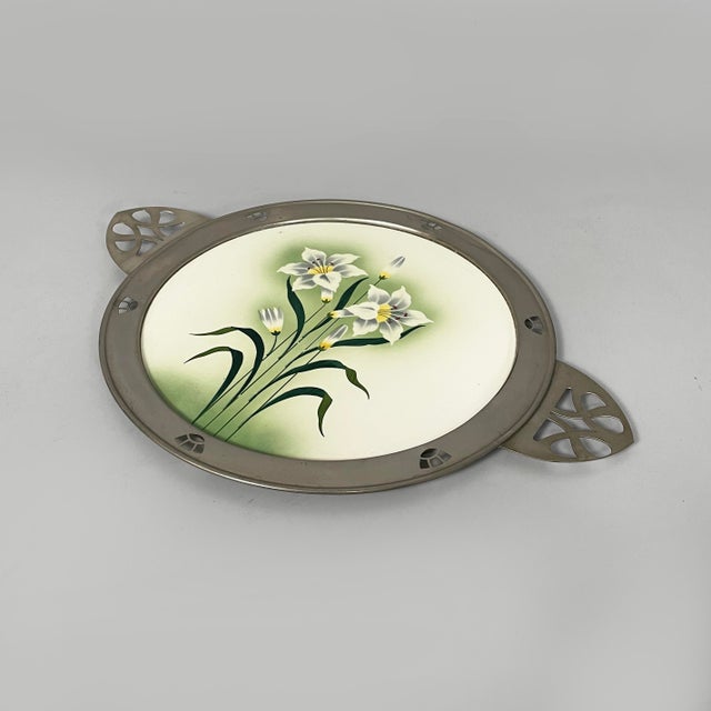 German Art Deco Tray in Ceramic and Metal with Flowers, 1930s For Sale - Image 16 of 16