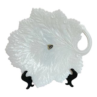 Fenton Milk Glass Handled Leaf Platter For Sale