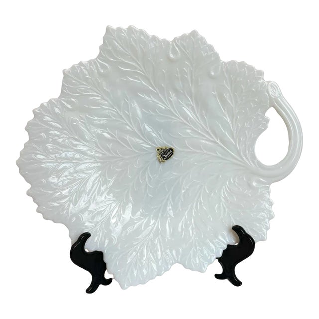 Fenton Milk Glass Handled Leaf Platter For Sale
