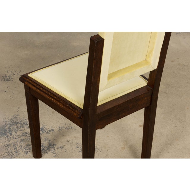 1930s French Art Deco Oak Dining Chairs in Light Yellow Velvet – Set of 8 For Sale - Image 18 of 18