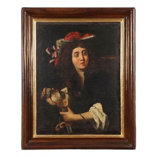 Italian Artist, David with the Head of Goliath, 1600s, Oil on Canvas, Framed For Sale