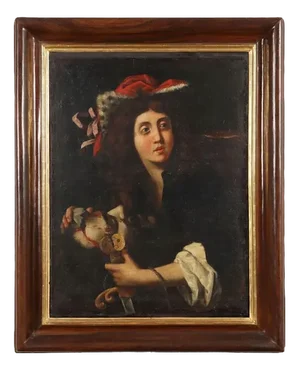 Italian Artist, David with the Head of Goliath, 1600s, Oil on Canvas, Framed