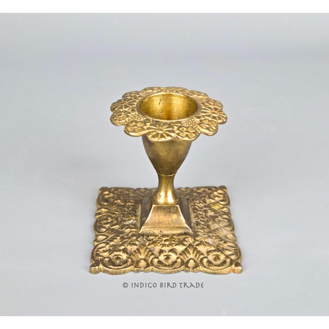 Antique French Solid Brass Repousse Floral Candlestick Holder This elegant candle holder is made from solid brass and...