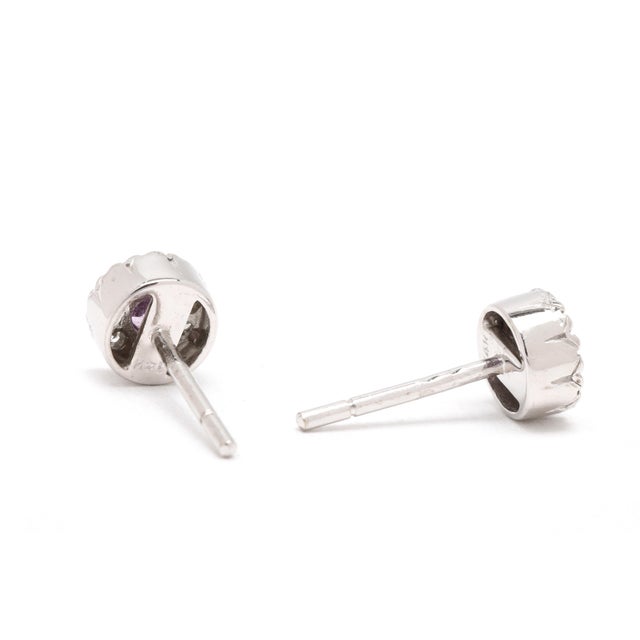 Modern 0.35ctw Pink Sapphire & Diamond Stud Earrings, 14k White Gold, Dainty Earrings, Pair For Sale - Image 3 of 5