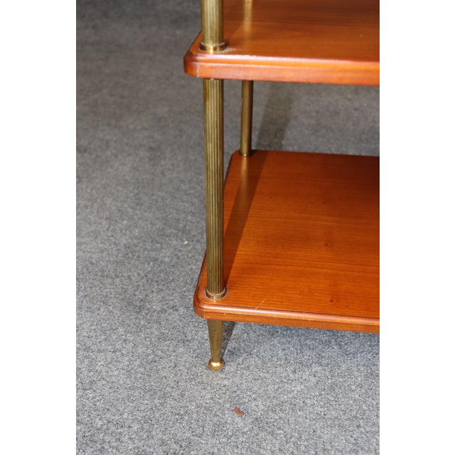 Pair of Solid Cherry Maison Jansen Attributed Brass Directoire Three Tier Tables For Sale - Image 12 of 12