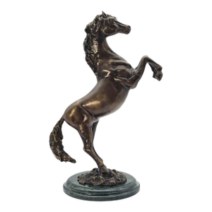 Vintage Bronze Rearing Stallion Sculpture on Green Marble Base — Equestrian Modern Art