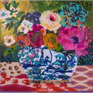 Carolyn Shultz | Original Abstract Floral Still Life |Ginger Jar | Chinoiserie| Jardin For Sale