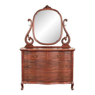 Early Widdicomb Antique Victorian Carved Mahogany Serpentine Front Dresser With Mirror, Circa 1890s For Sale