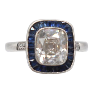 Mid 20th Century Diamond Ring With Sapphire Halo, Size 6.5