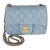 Blue Quilted Denim Mini Pearl Crush Flap Bag For Sale