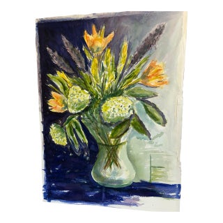 Beautiful French Still Life Floral Watercolor Painting For Sale