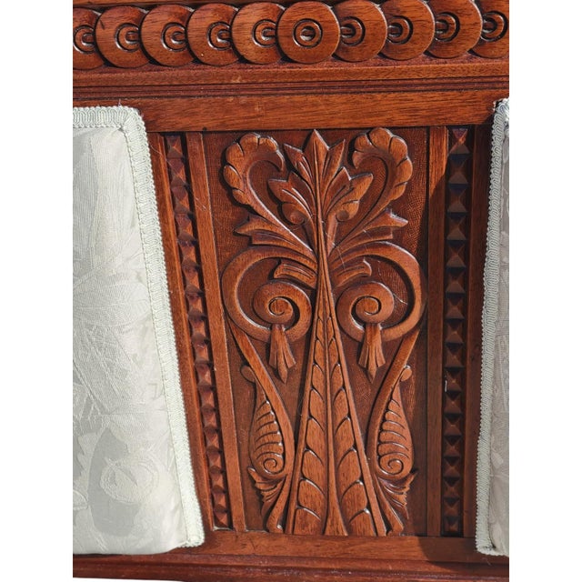 Antique 19th C Eastlake Loveseat Refinished Walnut Victorian Upholstered Settee For Sale - Image 15 of 18