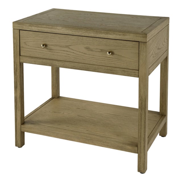 Nora 30 in. W Rectangular Wood 1 Drawer Wide Nightstand with Lower Open Shelf, Light Oak For Sale