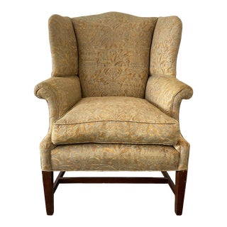 Fortuny Upholstered Chippendale Wingback Chair For Sale