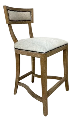 Carvell Bar Stool - White Cowhide / Oak Frame