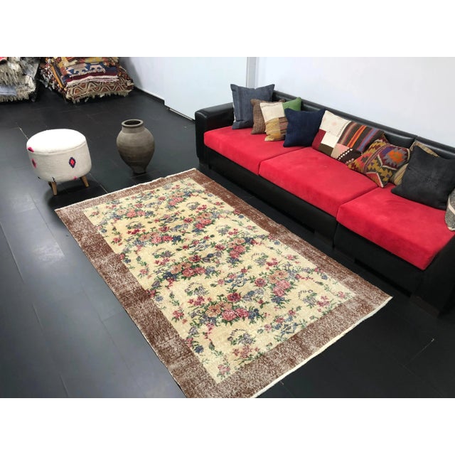 Vintage Floral Turkish Handmade Multicolor Rug For Sale - Image 4 of 11