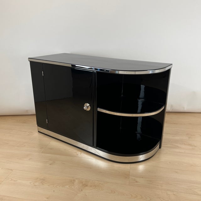 Art Deco Black Lacquered Lowboard with Chrome Fittings, France, 1930s For Sale - Image 4 of 18