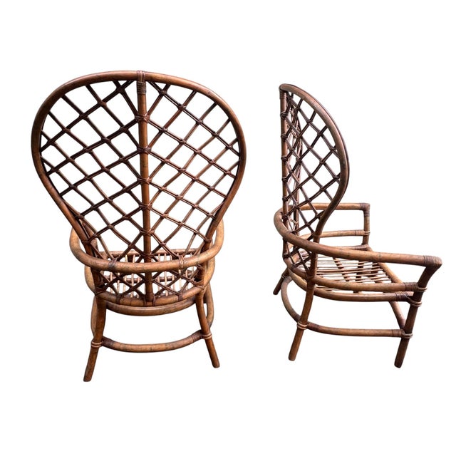 Late 20th Century Ficks Reed Peacock Fan Back Balloon Rattan Chairs a Pair For Sale - Image 9 of 17
