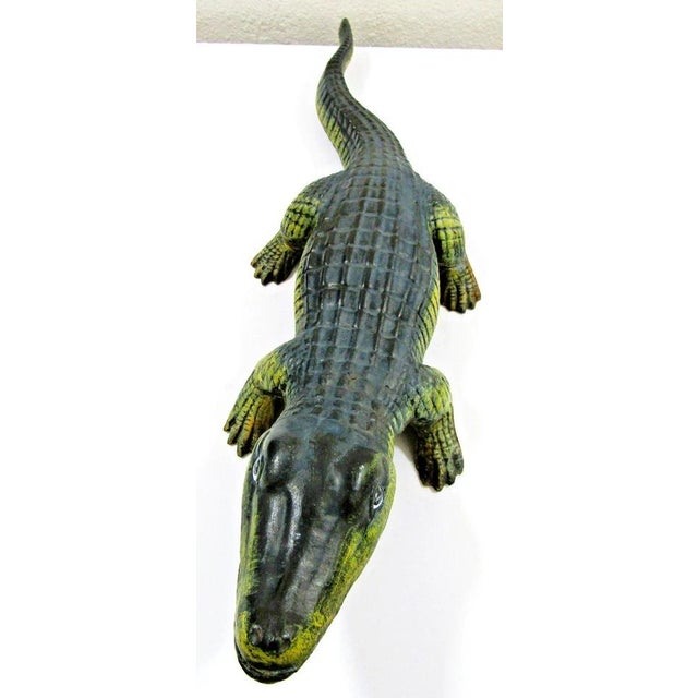 Antique Large Cast Iron Alligator Sculpture With Original Paint 29.5 in Long For Sale - Image 10 of 18