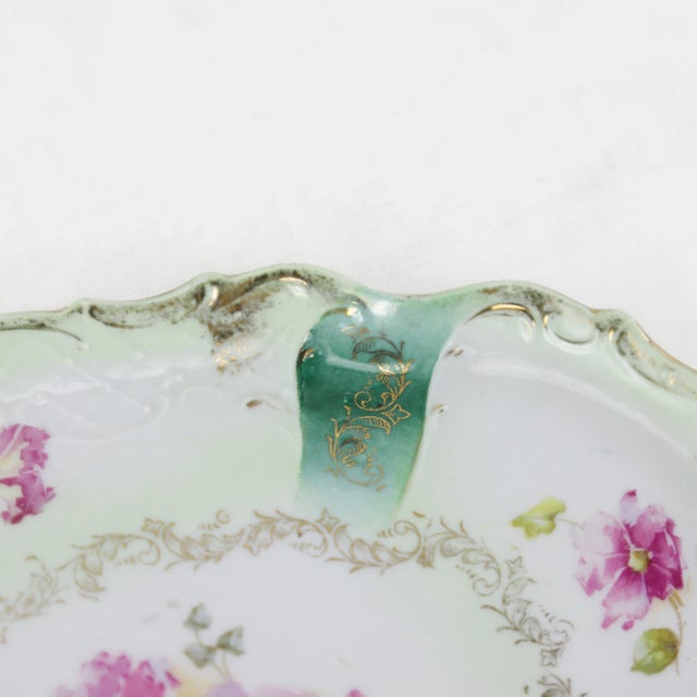 Ceramic Antique Green and Gold Floral Porcelain Vanity Tray - Hand-Painted Oval Dish For Sale - Image 7 of 10