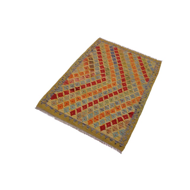 Tribal Bohemian Kilim Gold Gray Wool Rug - 2'8" X 5'3" For Sale - Image 3 of 7
