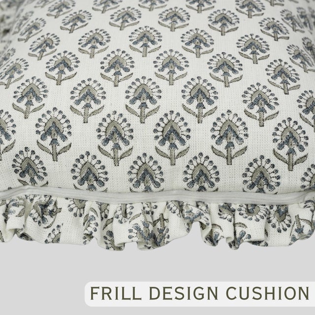 Not Yet Made - Made To Order Block Print Boho Frill Pillow Cover Handmade Floral, Double-Sided 18x18 Inch- Gurukul For Sale - Image 5 of 6