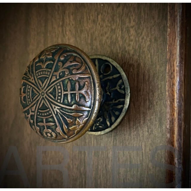 1890s American Bronze Door Knobs With Rosettes - A Pair For Sale - Image 9 of 9