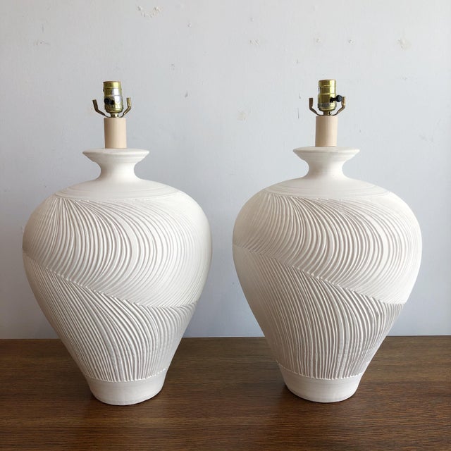 Pair Vintage Plaster Casual Lamp of California Incised Urn ...