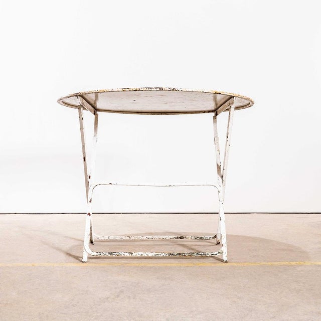 Vintage French White Round Metal Folding Dining Table, 1950s For Sale - Image 3 of 8
