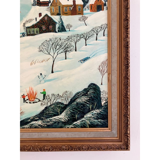 Large Vintage Winter Folk Painting by Stan Well For Sale - Image 11 of 13