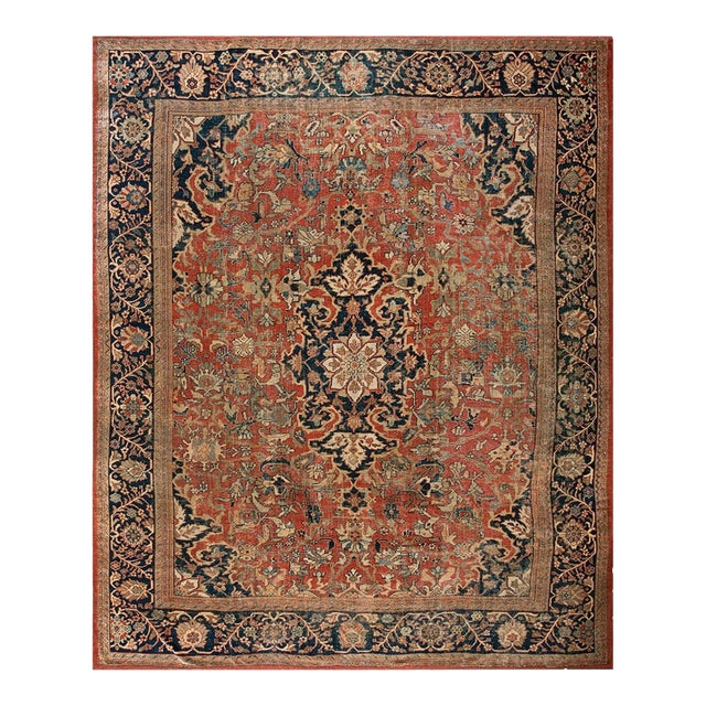 Great Red Rust Color With Medallion Floral Patters Desing Century Persian Sultanabad Rug For Sale
