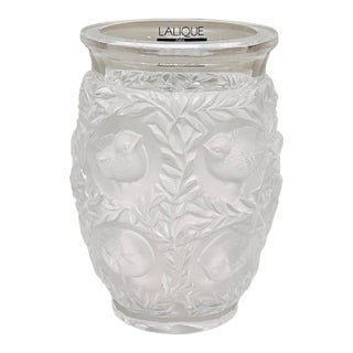 Lalique "Bagatelle" Frosted Crystal Vase With Birds & Foliage For Sale