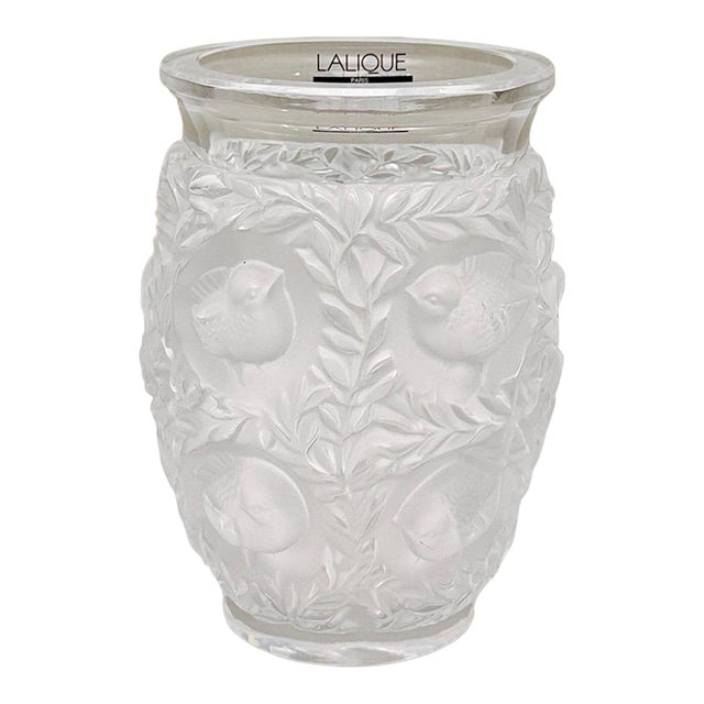 Lalique "Bagatelle" Frosted Crystal Vase With Birds & Foliage For Sale