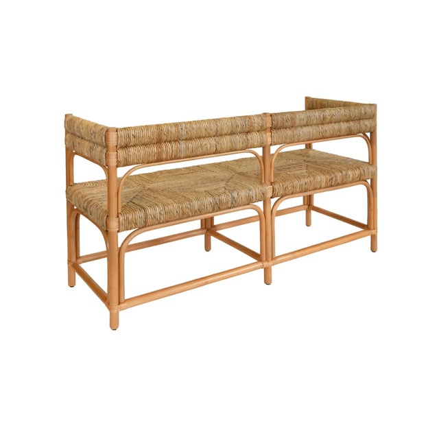 Rustic Matthew Izzo Home Ajax Natural Rattan and Seagrass Bench For Sale - Image 3 of 7