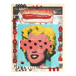 Marilyn With a Bun - Original Pop Art Marilyn Monroe Acrylic Painting Food Art on Newspaper by Gary John For Sale
