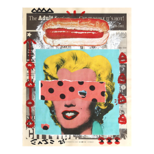 Marilyn With a Bun - Original Pop Art Marilyn Monroe Acrylic Painting Food Art on Newspaper by Gary John