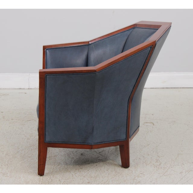 Stickley Stickley Cherry Blue Leather Club Chair For Sale - Image 4 of 16